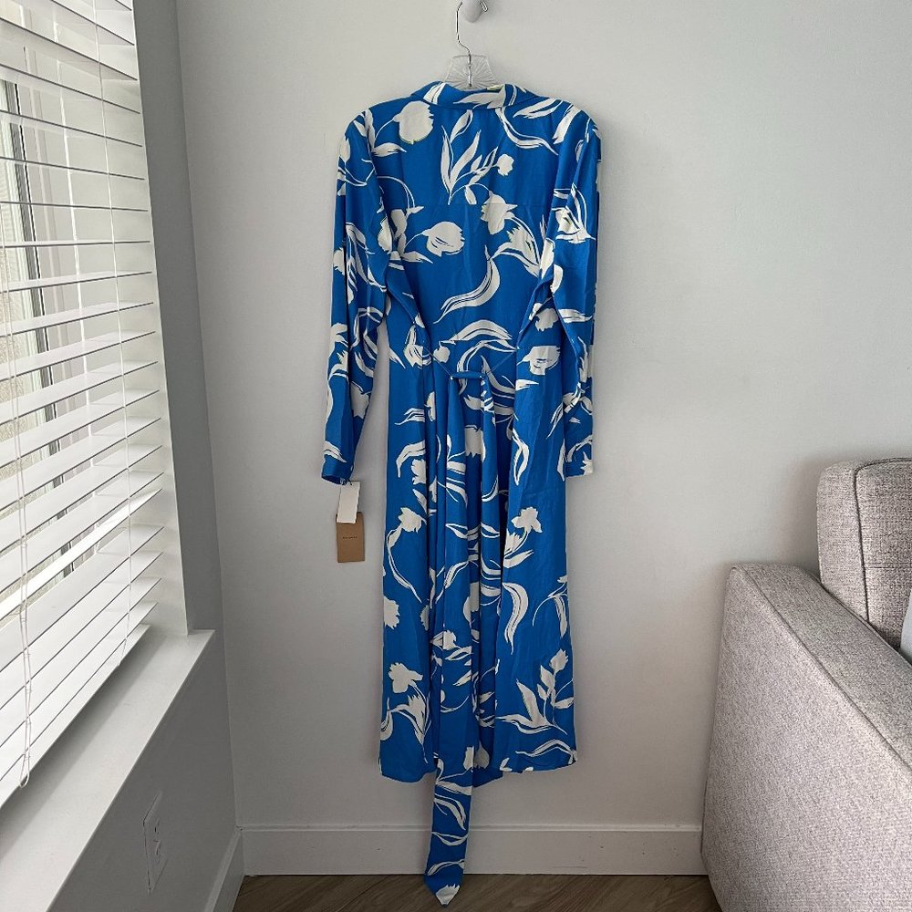 Halogen Long Sleeve Midi Shirtdress In Blue Camp Elizabeth Floral - Picture 3 of 10